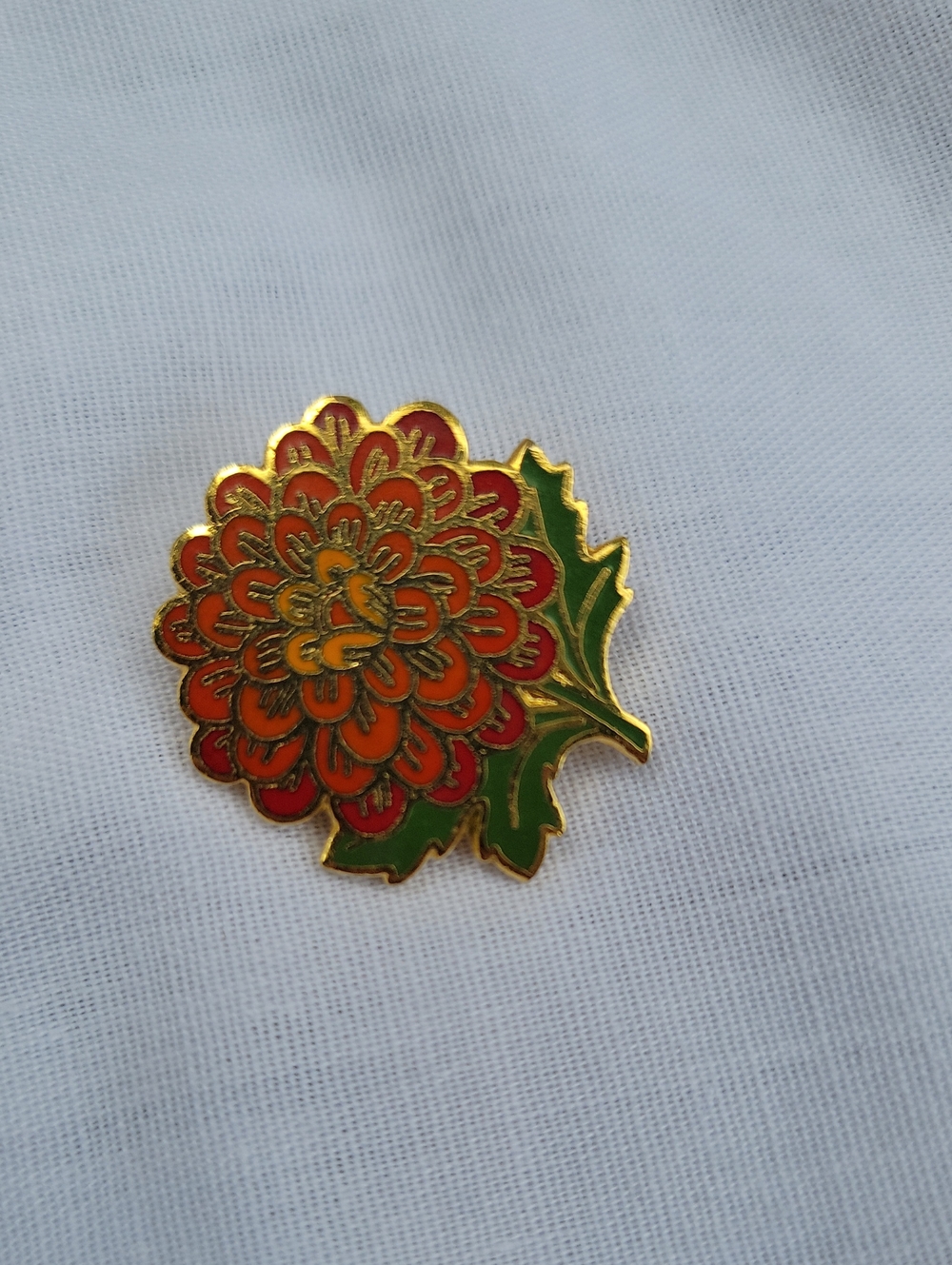 Vintage Hallmark Floral Enamel Pin Brooch -Orange and Green - Women's Accessory